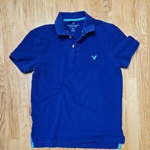 American Eagle Outfitters Men's Blue Polo Shirt